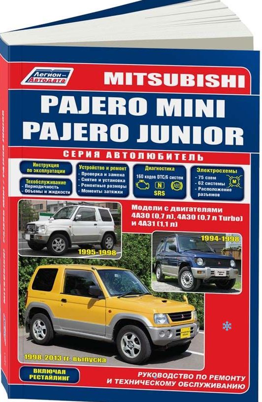 Книга MITSUBISHI PAJERO MINI / PAJERO JUNIOR (Мицубиси Паджеро Мини) 1994-1998 и с 1998 бензин Пособие по ремонту и эксплуатации