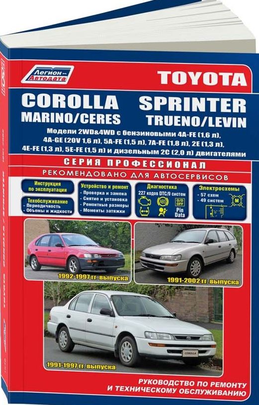Инструкция TOYOTA COROLLA SPRINTER / MARINO / CERES  (Тойота Королла Спринтер) 1991-2002 бензин / дизель Книга по ремонту и эксплуатации