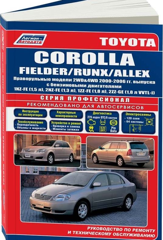 Книга TOYOTA COROLLA FIELDER / RUNX / ALLEX  (Тойота Королла Филдер) 2000-2006 бензин Пособие по ремонту и эксплуатации