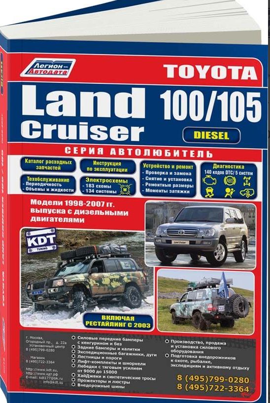 Книга TOYOTA LAND CRUISER 100 / 105 (Тойота Лендкрузер 100) 1998-2007 дизель Инструкция по ремонту и эксплуатации (3545)
