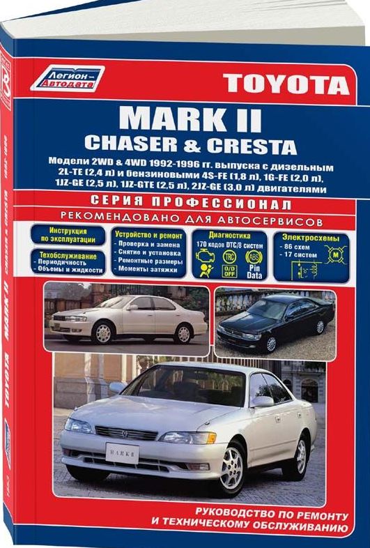 Книга TOYOTA MARK II / CHASER / CRESTA (Тойота Марк-2) 1992-1996 бензин / дизель Пособие по ремонту и эксплуатации