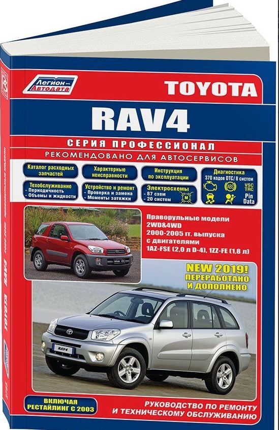 Инструкция TOYOTA RAV 4 (2WD / 4WD) (Тойота РАВ4) 2000-2005 бензин (правый руль) Книга по ремонту и эксплуатации