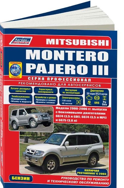 Инструкция MITSUBISHI PAJERO 3 / MONTERO (Мицубиси Паджеро3) 2000-2006 бензин Пособие по ремонту и эксплуатации (3090)