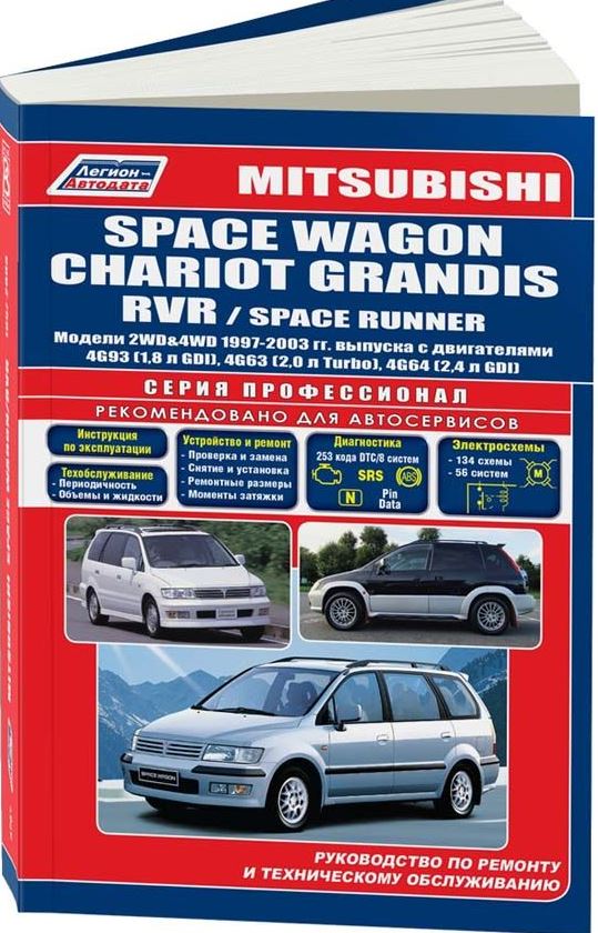 Книга MITSUBISHI SPACE WAGON / CHARIOT GRANDIS / RVR / SPACE RUNNER (Мицубиси Спейс Вагон) 1997-2003 бензин Пособие по ремонту и эксплуатации
