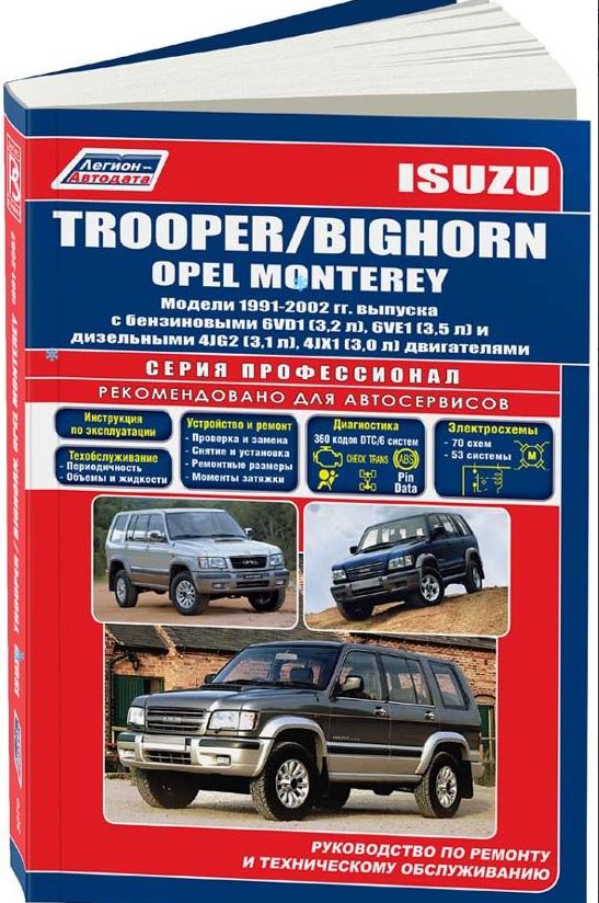 Книга ISUZU TROOPER, BIGHORN / OPEL MONTEREY (Исузу Трупер) 1991-2002 бензин / дизель Пособие по ремонту и эксплуатации