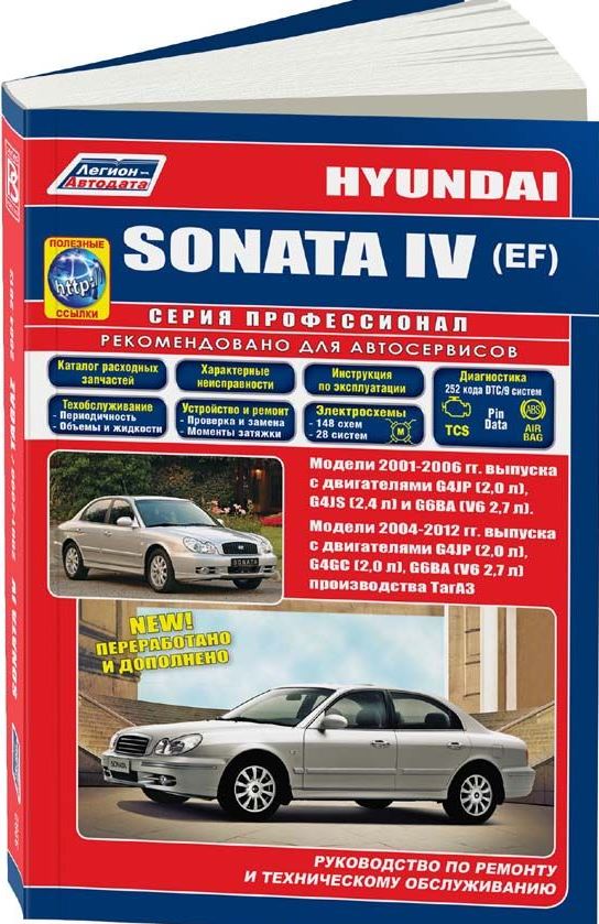 Книга HYUNDAI SONATA IV (EF) (Хендай Соната 4) 2001-2006 (с 2004 в России) бензин Пособие по ремонту и эксплуатации