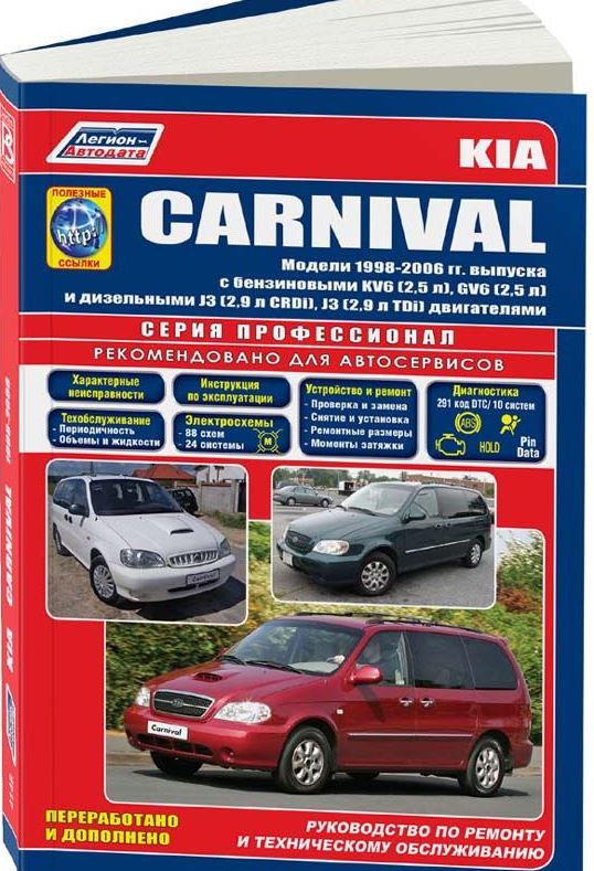Книга KIA CARNIVAL (КИА КАРНИВАЛ) 1998-2006 бензин / дизель Пособие по ремонту и эксплуатации