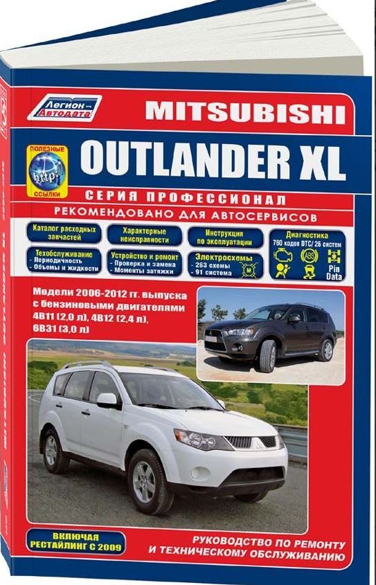 Книга MITSUBISHI OUTLANDER XL (Мицубиси Аутлендер ХЛ) 2006-2012 (включая рестайлинг) бензин Инструкция по ремонту и эксплуатации