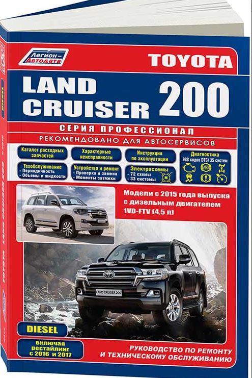 Руководство по ремонту TOYOTA LAND CRUISER 200 (Тойота Ленд Крузер 200) с 2015 (рестайлинг 2016 и 2017) дизель Книга по ремонту и эксплуатации (5315)